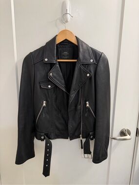 Zara Black Leather Biker Jacket for Women